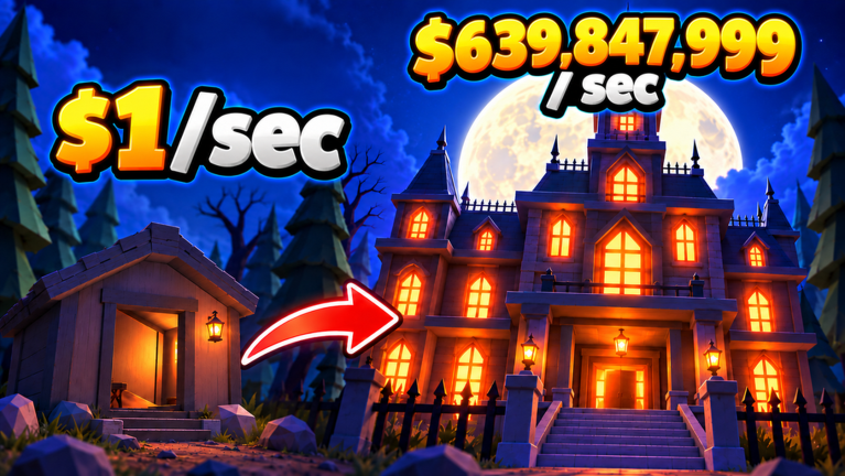 A tiny haunted cabin beside a sprawling moonlit mansion